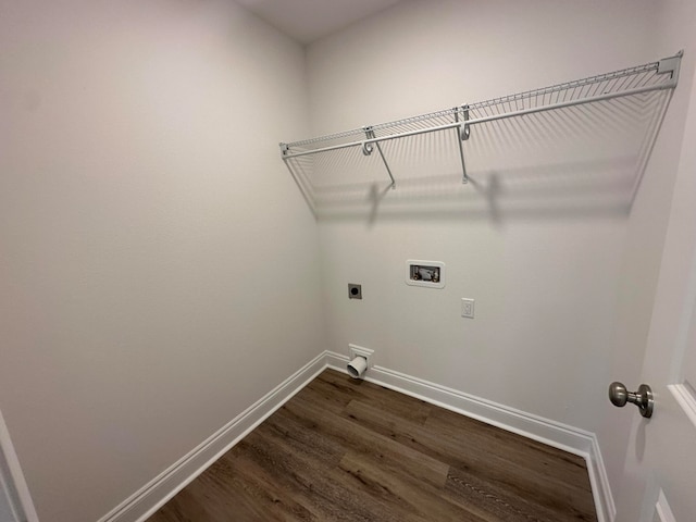 clothes washing area with washer hookup, dark hardwood / wood-style floors, and hookup for an electric dryer