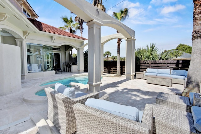 view of patio / terrace featuring an outdoor hangout area and area for grilling