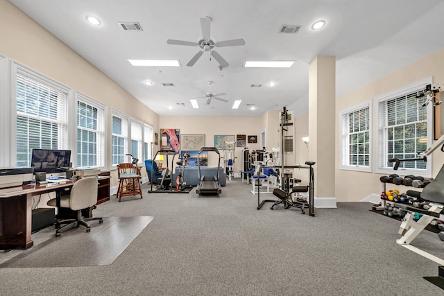 office with carpet and ceiling fan