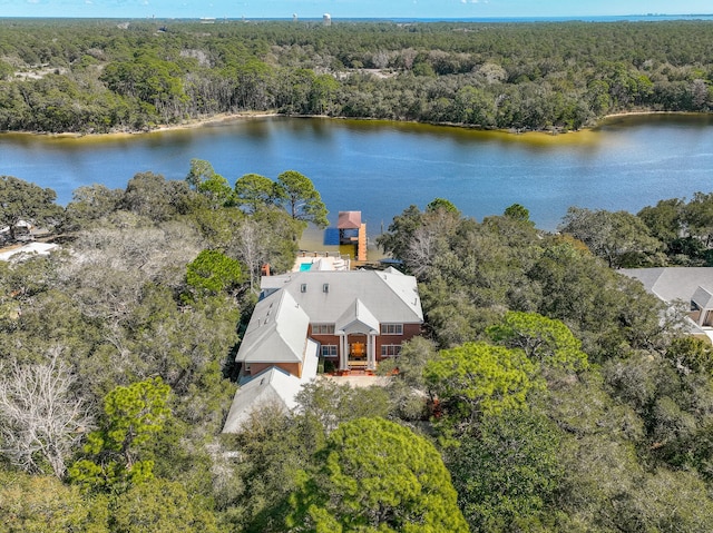 aerial view featuring a water view