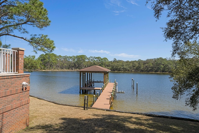 view of dock with a water view