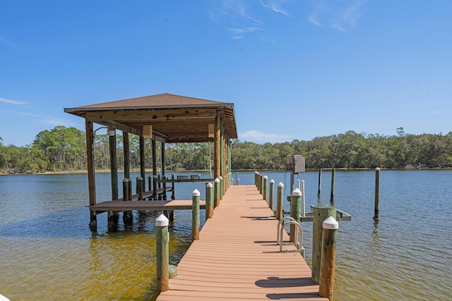 view of dock with a water view