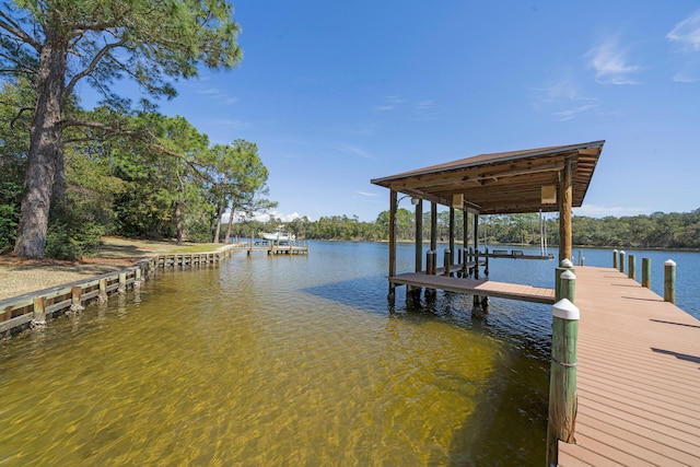 dock area featuring a water view