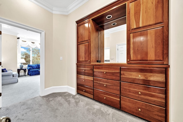 interior space featuring light colored carpet