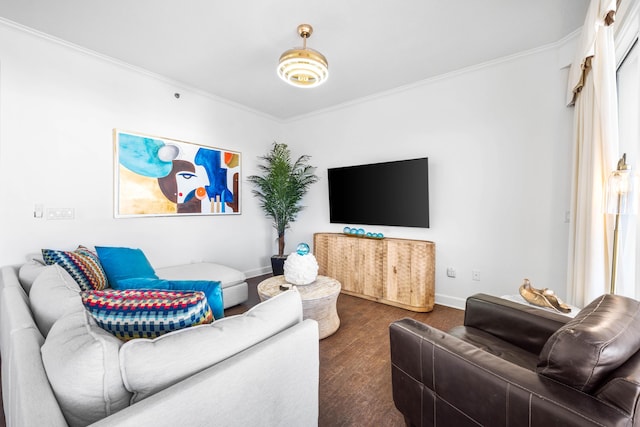 living room with ornamental molding