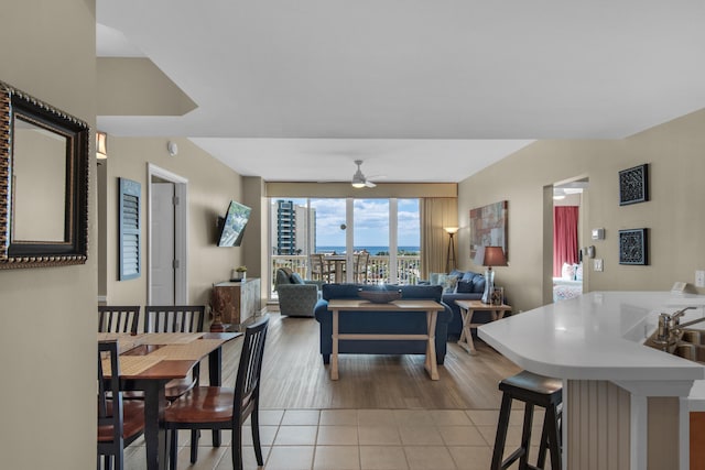 interior space featuring light hardwood / wood-style flooring and ceiling fan