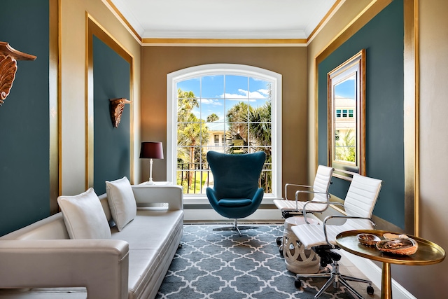 interior space with crown molding and a healthy amount of sunlight