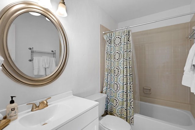 full bathroom with vanity, toilet, and shower / bath combo