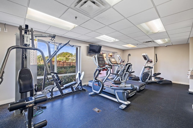 gym with a drop ceiling