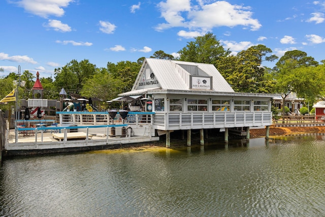 view of dock with a water view