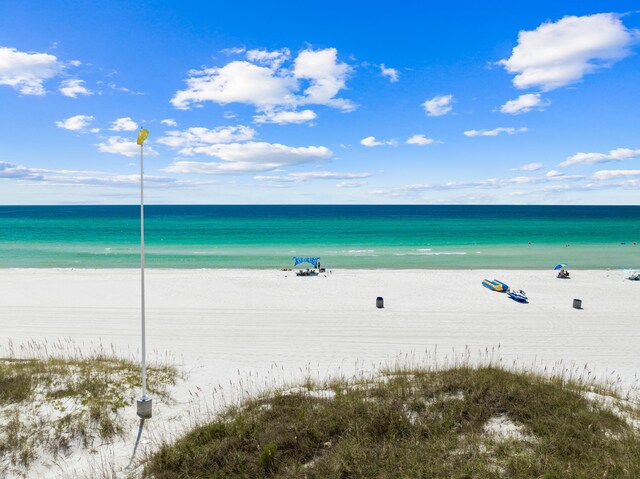 property view of water featuring a beach view