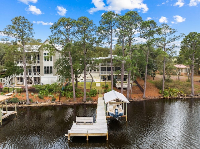 view of dock with a water view