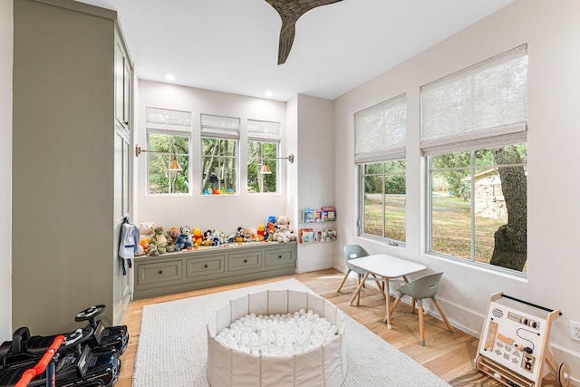 recreation room featuring light hardwood / wood-style flooring