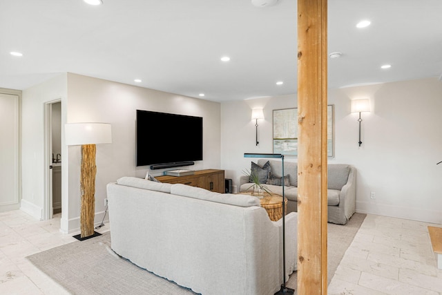 living room with light tile floors