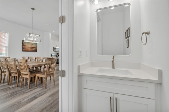 bathroom featuring wood-type flooring and vanity