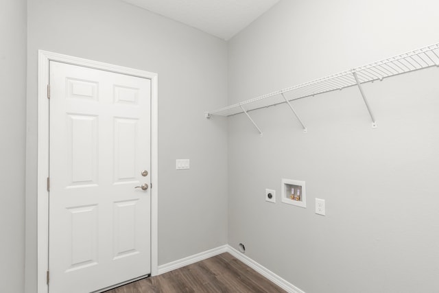 laundry room featuring washer hookup, dark wood-type flooring, and hookup for an electric dryer