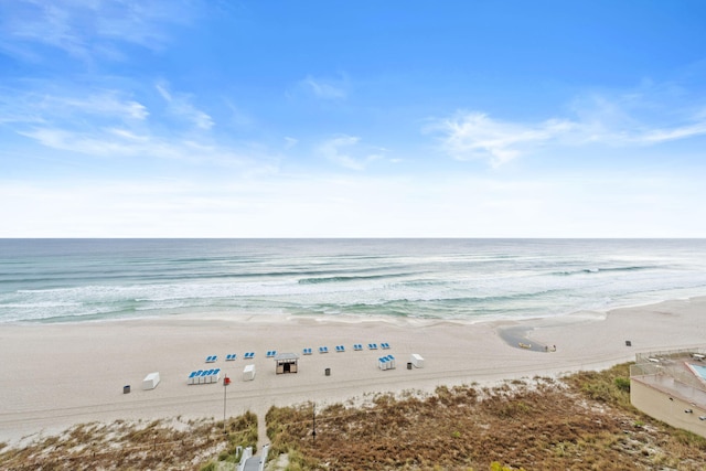 view of water feature with a beach view