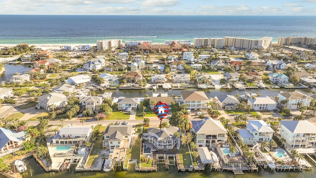 aerial view featuring a water view