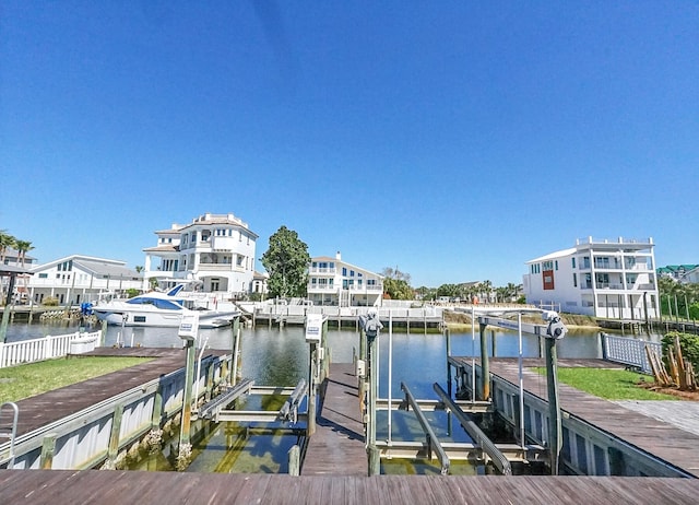 dock area with a water view