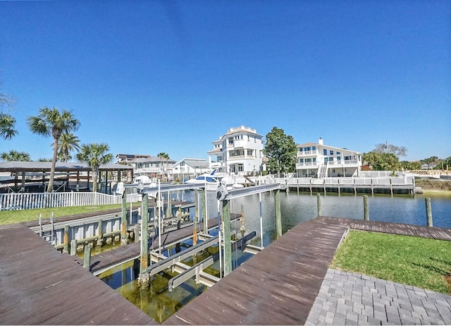 view of dock with a water view