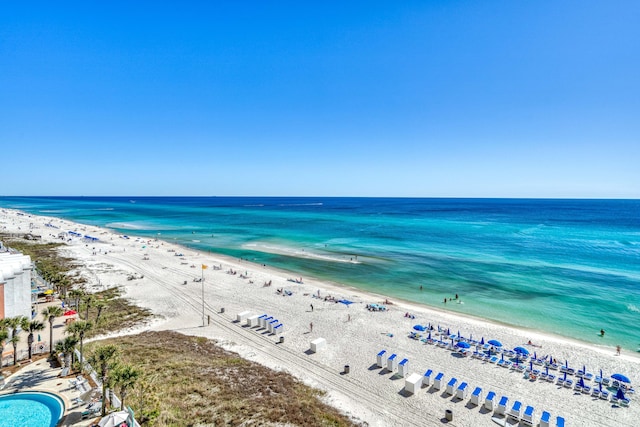 aerial view with a view of the beach and a water view