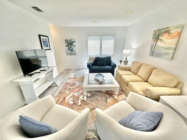 living room featuring light wood-type flooring