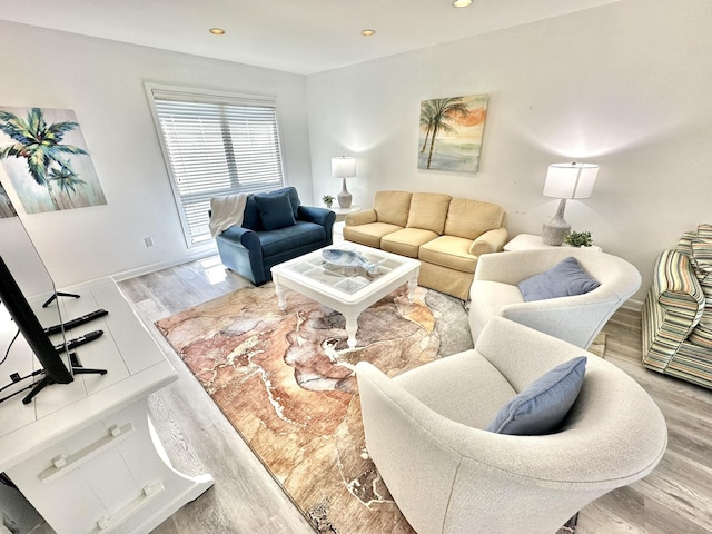 living room with light hardwood / wood-style floors