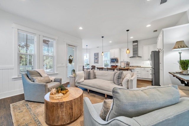 living room featuring dark hardwood / wood-style floors