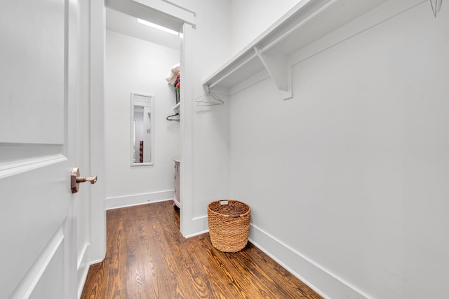 spacious closet with dark wood-type flooring