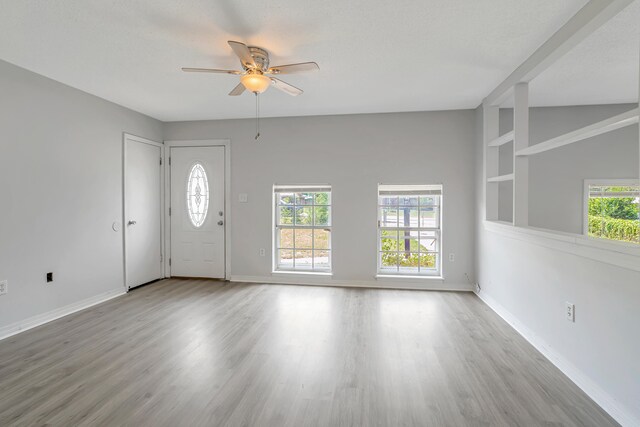 entryway featuring light hardwood / wood-style flooring, plenty of natural light, and ceiling fan