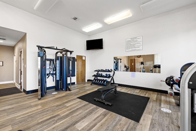 exercise room featuring hardwood / wood-style flooring