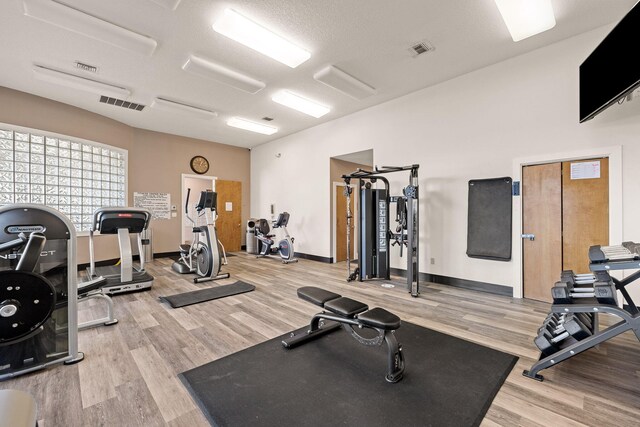 workout area featuring wood-type flooring