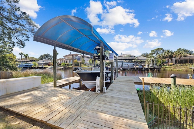 dock area featuring a water view