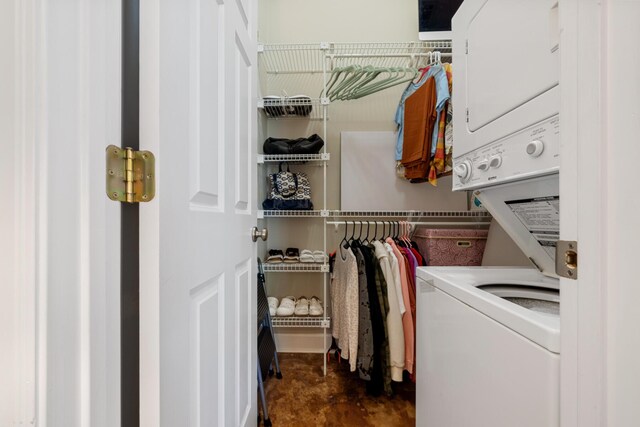 interior space with stacked washer / dryer