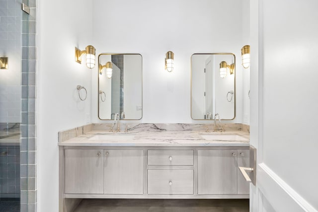 bathroom with dual bowl vanity