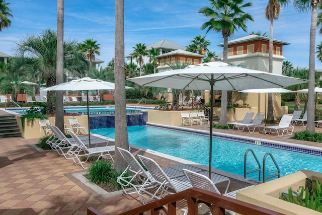 view of swimming pool featuring a patio