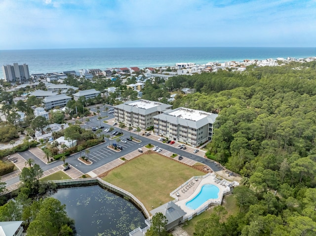 aerial view featuring a water view