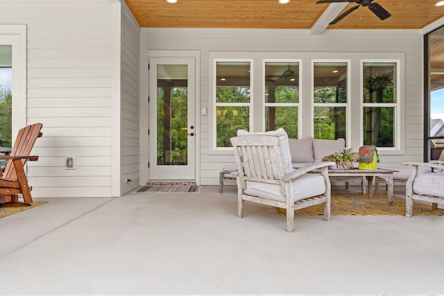 view of patio / terrace featuring an outdoor living space and ceiling fan