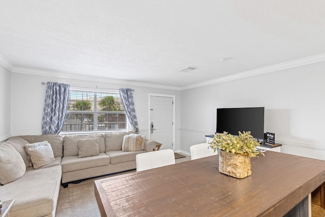 living room with crown molding