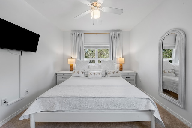 bedroom featuring ceiling fan and carpet floors