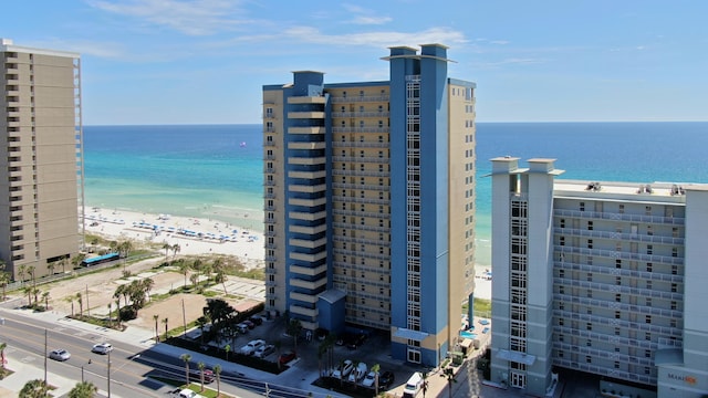 exterior space with a view of the beach and a water view