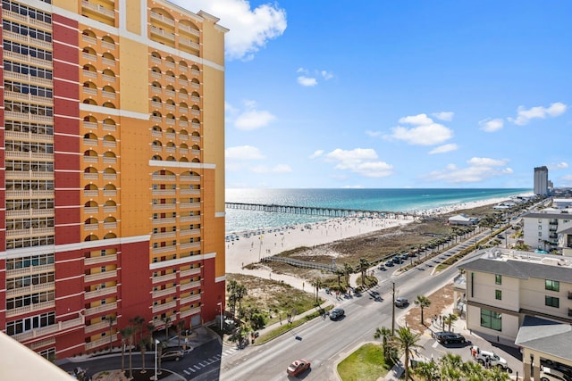 property view of water featuring a beach view