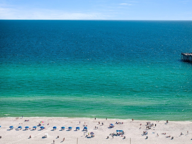 property view of water featuring a beach view