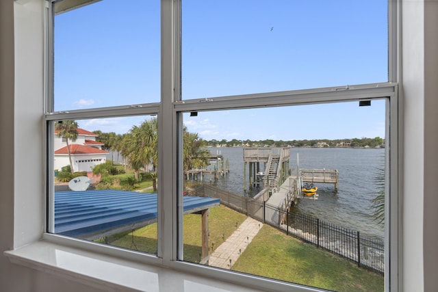 view of water feature featuring a dock