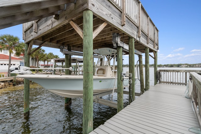 dock area with a water view