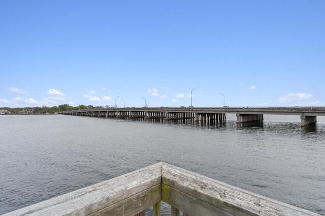 view of dock with a water view