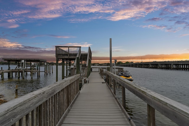 dock area featuring a water view