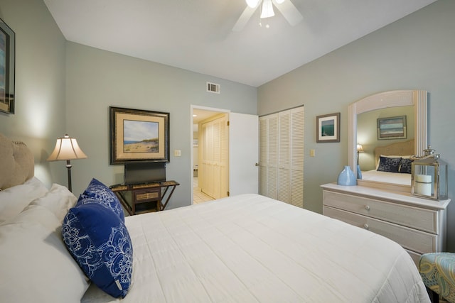 bedroom featuring a closet and ceiling fan