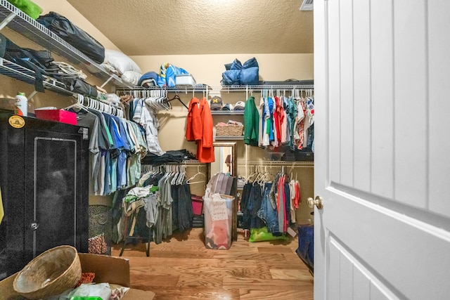 spacious closet with light hardwood / wood-style flooring