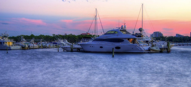 exterior space with a water view